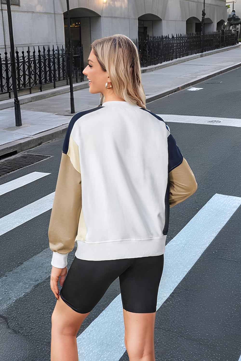 ECOWISH Oversized Sweatshirt for Women Color Block Crewneck Long Sleeve Shirts Casual Workout Pullover Tops Fall ClothesApricot Khaki