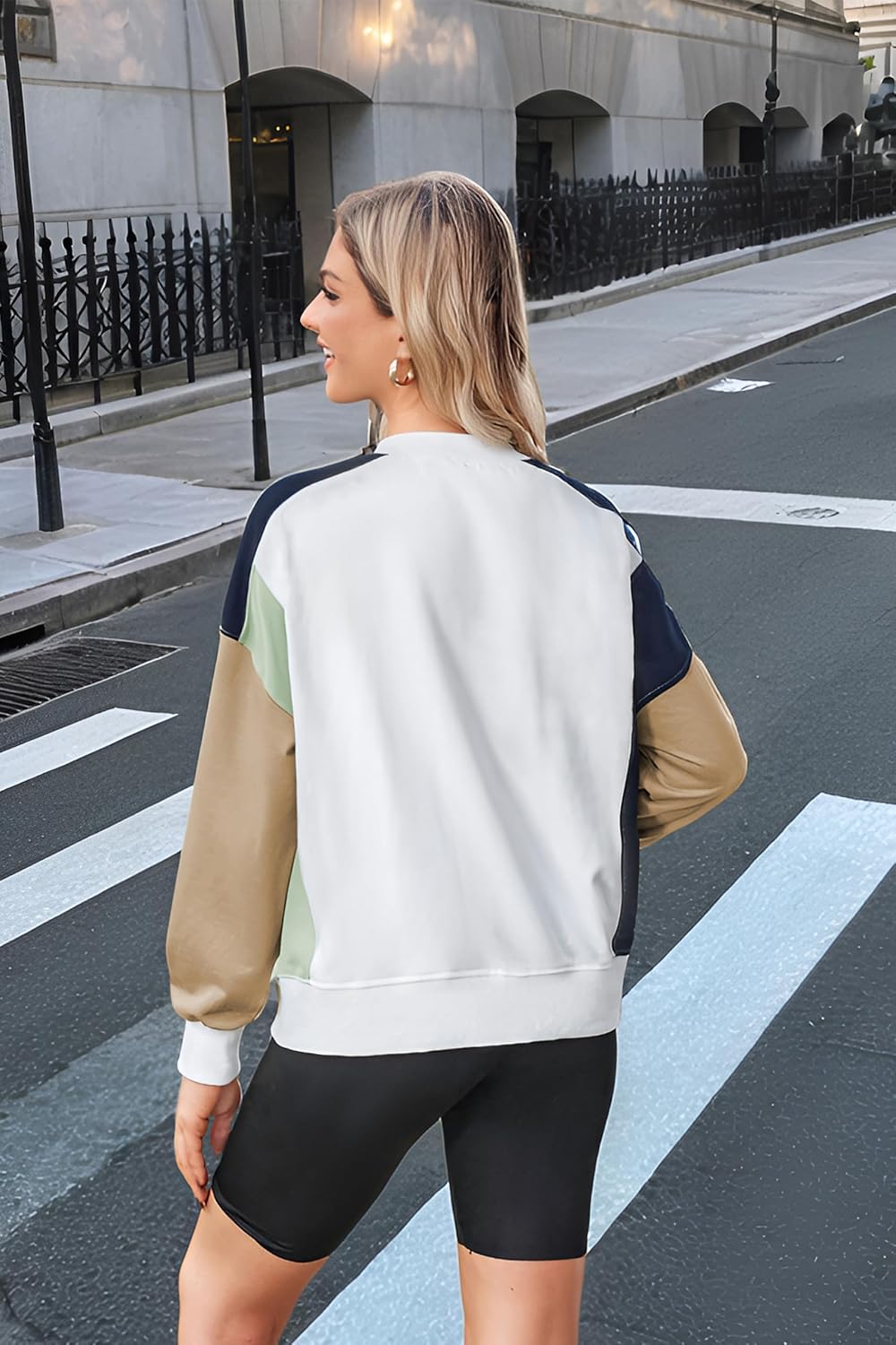 ECOWISH Oversized Sweatshirt for Women Color Block Crewneck Long Sleeve Shirts Casual Workout Pullover Tops Fall ClothesGreen Khaki V