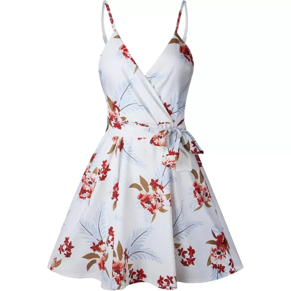 ECOWISH Dresses for Women 2024 Summer VNeck Spaghetti Strap Bowknot Backless Sleeveless Lace Mini Swing Skater Dress594 White