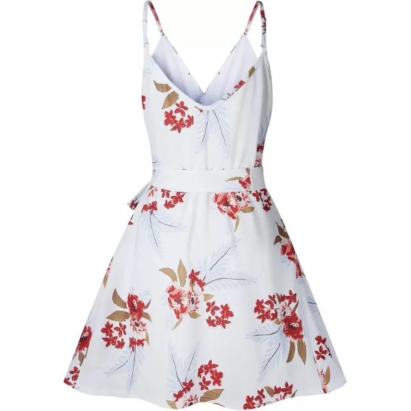 ECOWISH Dresses for Women 2024 Summer VNeck Spaghetti Strap Bowknot Backless Sleeveless Lace Mini Swing Skater Dress594 White