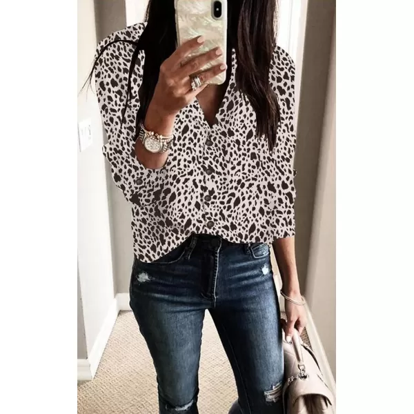 ECOWISH Long Sleeve Shirts for Women Button Down Casual Fall Tops V Neck Polka Dot Trendy Tunic Dressy Fashion Spring Blouse131 White