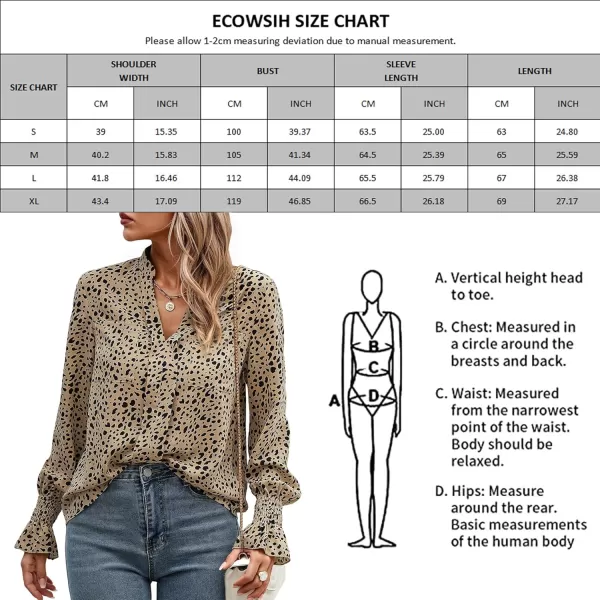 ECOWISH Long Sleeve Shirts for Women Button Down Casual Fall Tops V Neck Polka Dot Trendy Tunic Dressy Fashion Spring BlouseBeige Black