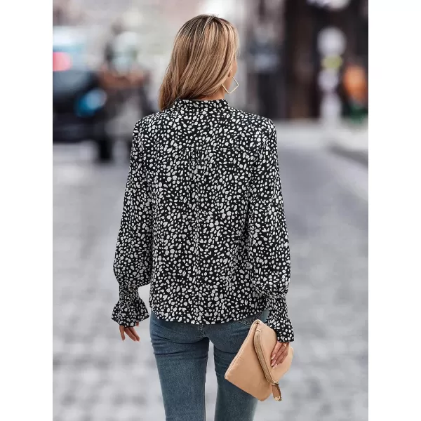 ECOWISH Long Sleeve Shirts for Women Button Down Casual Fall Tops V Neck Polka Dot Trendy Tunic Dressy Fashion Spring BlouseBlack White
