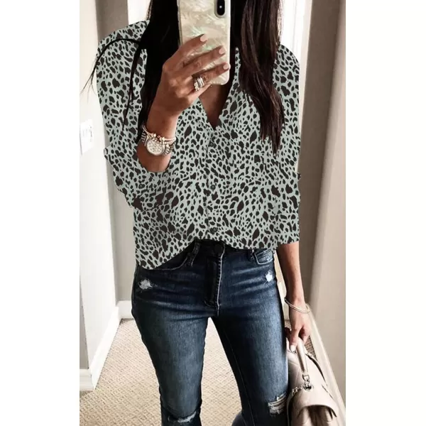 ECOWISH Long Sleeve Shirts for Women Button Down Casual Fall Tops V Neck Polka Dot Trendy Tunic Dressy Fashion Spring BlouseGreen
