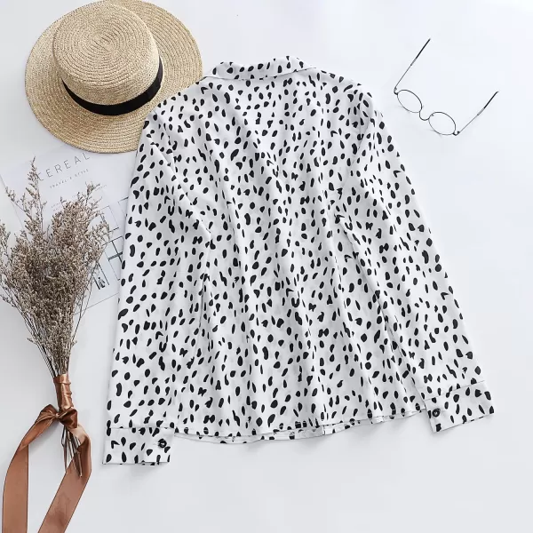 ECOWISH Long Sleeve Shirts for Women Button Down Casual Fall Tops V Neck Polka Dot Trendy Tunic Dressy Fashion Spring BlouseWhite Black