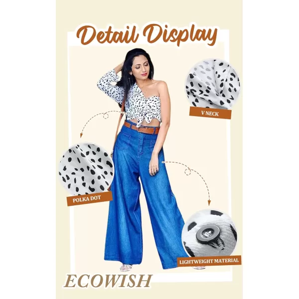 ECOWISH Long Sleeve Shirts for Women Button Down Casual Fall Tops V Neck Polka Dot Trendy Tunic Dressy Fashion Spring BlouseWhite Black