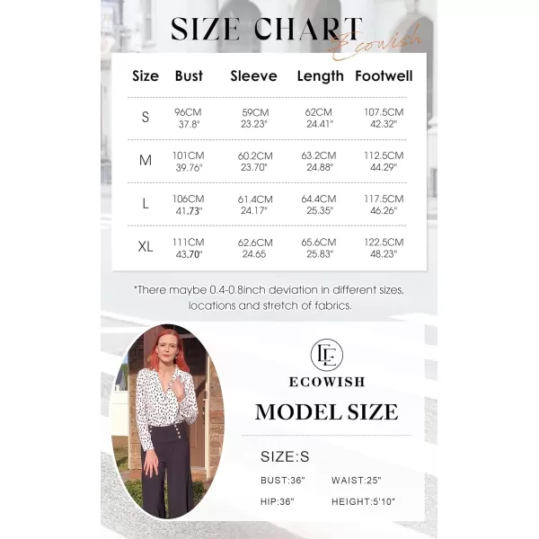 ECOWISH Long Sleeve Shirts for Women Button Down Casual Fall Tops V Neck Polka Dot Trendy Tunic Dressy Fashion Spring BlouseWhite Black
