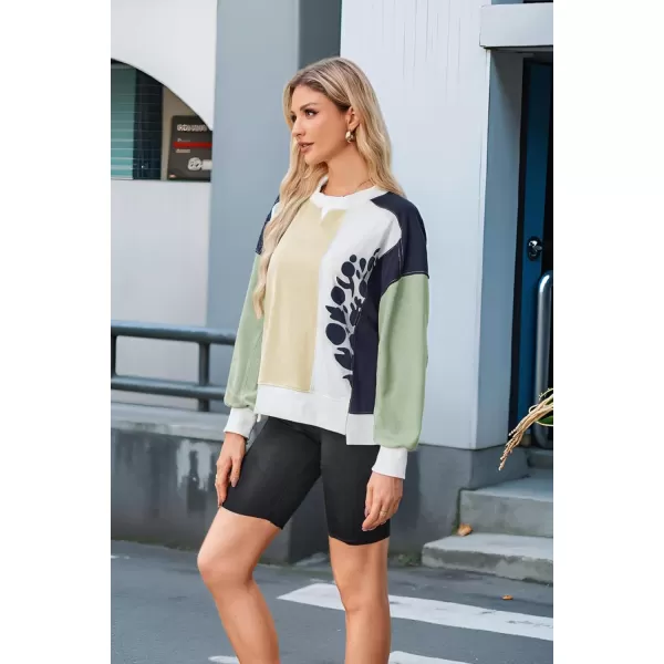 ECOWISH Oversized Sweatshirt for Women Color Block Crewneck Long Sleeve Shirts Casual Workout Pullover Tops Fall ClothesApricot Green
