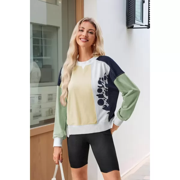 ECOWISH Oversized Sweatshirt for Women Color Block Crewneck Long Sleeve Shirts Casual Workout Pullover Tops Fall ClothesApricot Green