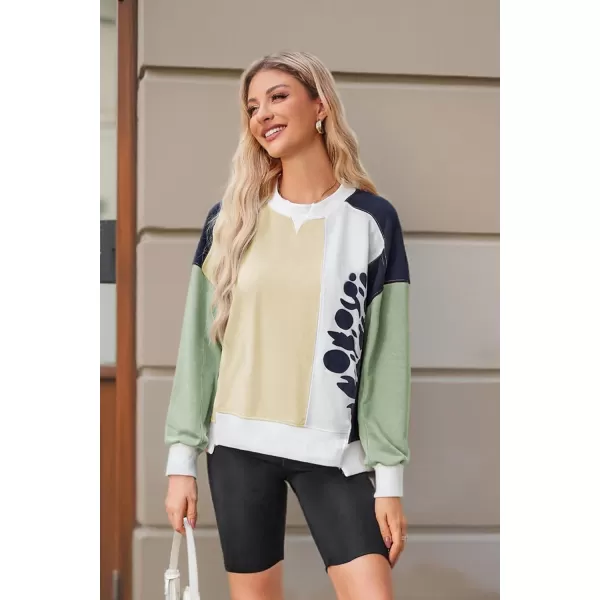 ECOWISH Oversized Sweatshirt for Women Color Block Crewneck Long Sleeve Shirts Casual Workout Pullover Tops Fall ClothesApricot Green