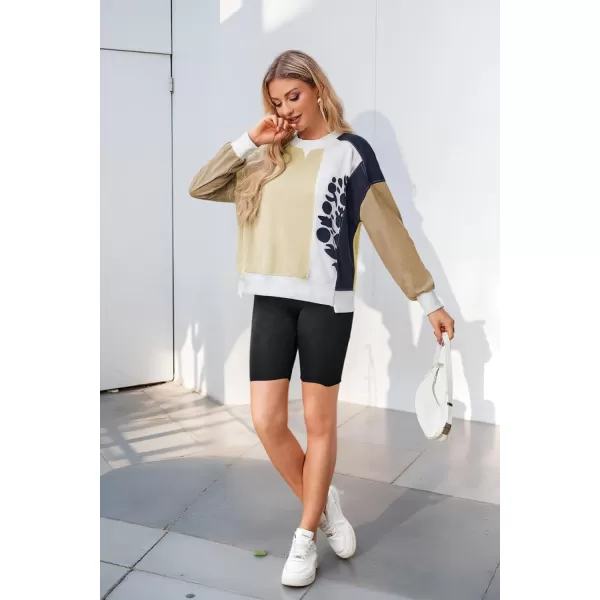 ECOWISH Oversized Sweatshirt for Women Color Block Crewneck Long Sleeve Shirts Casual Workout Pullover Tops Fall ClothesApricot Khaki