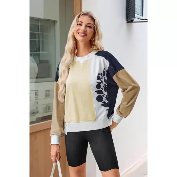ECOWISH Oversized Sweatshirt for Women Color Block Crewneck Long Sleeve Shirts Casual Workout Pullover Tops Fall ClothesApricot Khaki