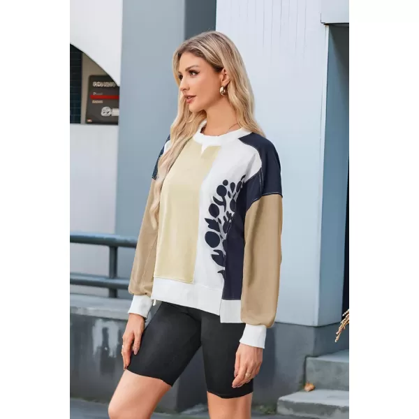 ECOWISH Oversized Sweatshirt for Women Color Block Crewneck Long Sleeve Shirts Casual Workout Pullover Tops Fall ClothesApricot Khaki