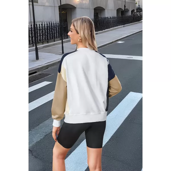 ECOWISH Oversized Sweatshirt for Women Color Block Crewneck Long Sleeve Shirts Casual Workout Pullover Tops Fall ClothesApricot Khaki