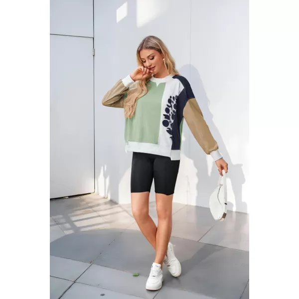 ECOWISH Oversized Sweatshirt for Women Color Block Crewneck Long Sleeve Shirts Casual Workout Pullover Tops Fall ClothesGreen Khaki
