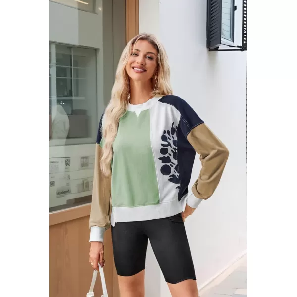 ECOWISH Oversized Sweatshirt for Women Color Block Crewneck Long Sleeve Shirts Casual Workout Pullover Tops Fall ClothesGreen Khaki V