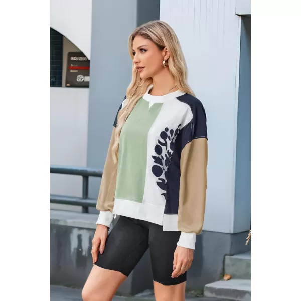 ECOWISH Oversized Sweatshirt for Women Color Block Crewneck Long Sleeve Shirts Casual Workout Pullover Tops Fall ClothesGreen Khaki V