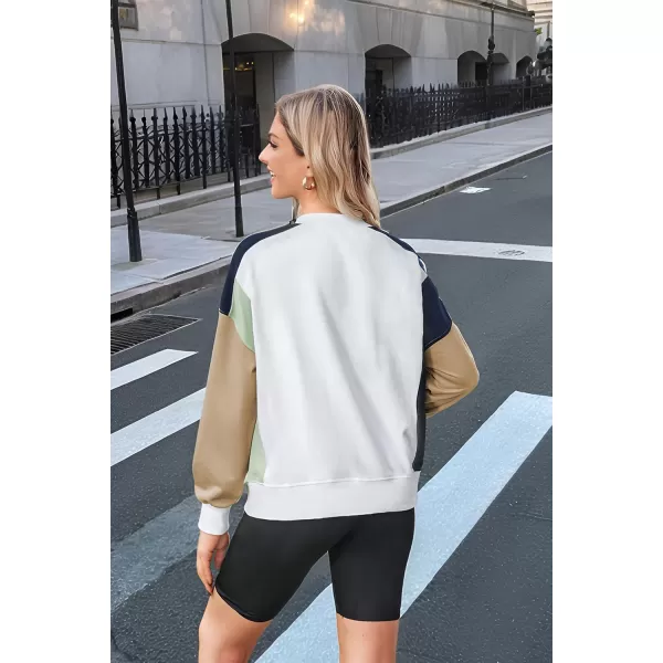 ECOWISH Oversized Sweatshirt for Women Color Block Crewneck Long Sleeve Shirts Casual Workout Pullover Tops Fall ClothesGreen Khaki V