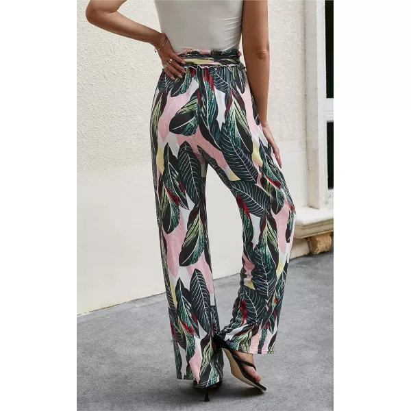 ECOWISH Wide Leg Pants for Women Summer 2024 Palazzo Tropical Floral Casual High Waist Flared Trousers with Pockets185 Blackish Green