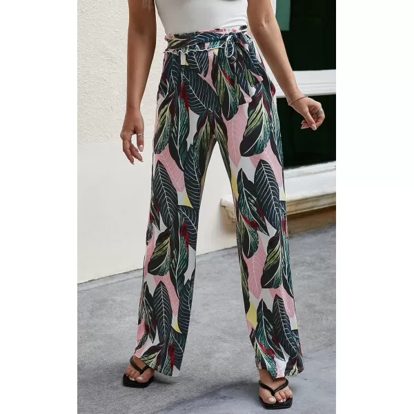 ECOWISH Wide Leg Pants for Women Summer 2024 Palazzo Tropical Floral Casual High Waist Flared Trousers with Pockets185 Blackish Green
