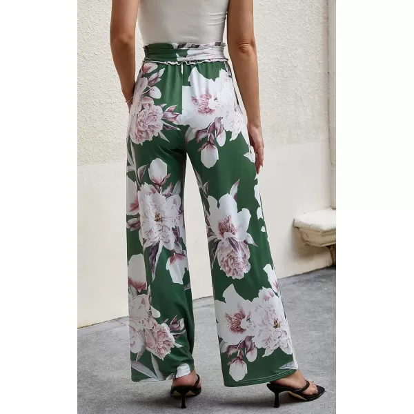 ECOWISH Wide Leg Pants for Women Summer 2024 Palazzo Tropical Floral Casual High Waist Flared Trousers with Pockets185 Green