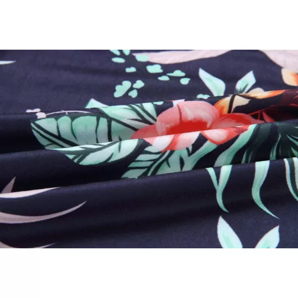 ECOWISH Wide Leg Pants for Women Summer 2024 Palazzo Tropical Floral Casual High Waist Flared Trousers with PocketsNavy Blue
