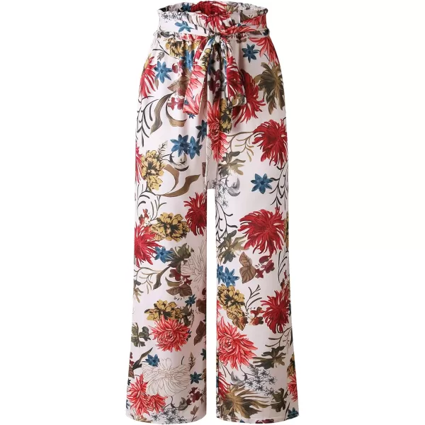 ECOWISH Wide Leg Pants for Women Summer 2024 Palazzo Tropical Floral Casual High Waist Flared Trousers with PocketsPink