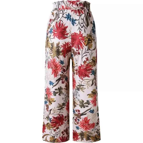 ECOWISH Wide Leg Pants for Women Summer 2024 Palazzo Tropical Floral Casual High Waist Flared Trousers with PocketsPink