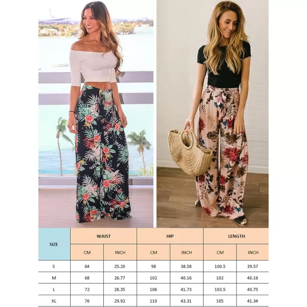 ECOWISH Wide Leg Pants for Women Summer 2024 Palazzo Tropical Floral Casual High Waist Flared Trousers with PocketsPink