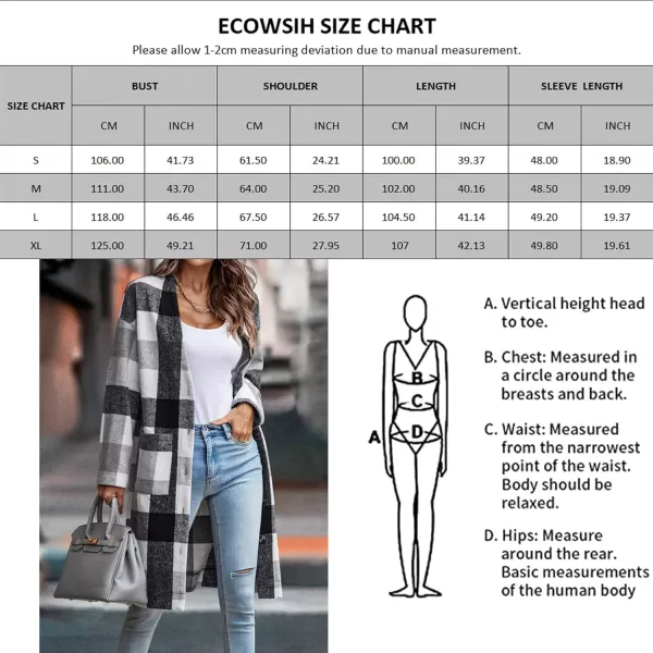 ECOWISH Women Coat Trench Jacket  Winter Long Sleeve Peacoat Fall MidLength Lapel Cardigan Overcoat with Pockets306 Black White