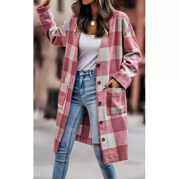 ECOWISH Women Coat Trench Jacket  Winter Long Sleeve Peacoat Fall MidLength Lapel Cardigan Overcoat with Pockets306 Pink