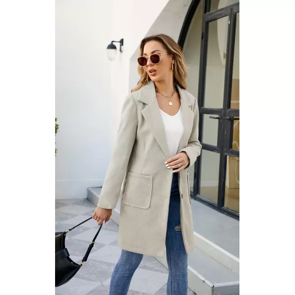 ECOWISH Women Coat Trench Jacket  Winter Long Sleeve Peacoat Fall MidLength Lapel Cardigan Overcoat with PocketsBeige