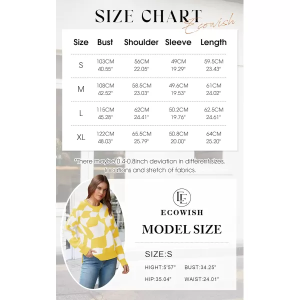 ECOWISH Women Crewneck Pullover Sweater Fall Winter Long Sleeve Casual Ribbed Knit Side Slit Colorblock Jumper Tops397 Yellow