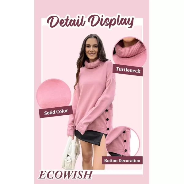 ECOWISH Women Fall Pullover Sweater Turtleneck Plaid Long Sleeve Loose Casual Chunky Checked Knit Winter Sweaters Jumper TopsBblack