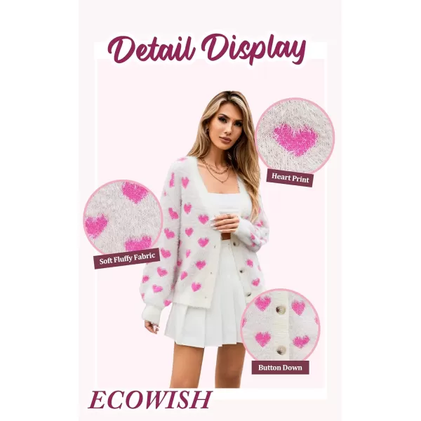 ECOWISH Women Floral Cropped Cardigan Fall Long Sleeve Open Front Fuzzy Daisy Print Knit Sweaters Casual Y2k Outerwear407 Pink