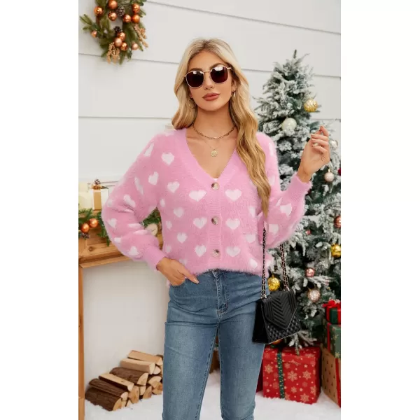 ECOWISH Women Floral Cropped Cardigan Fall Long Sleeve Open Front Fuzzy Daisy Print Knit Sweaters Casual Y2k Outerwear407 Pink