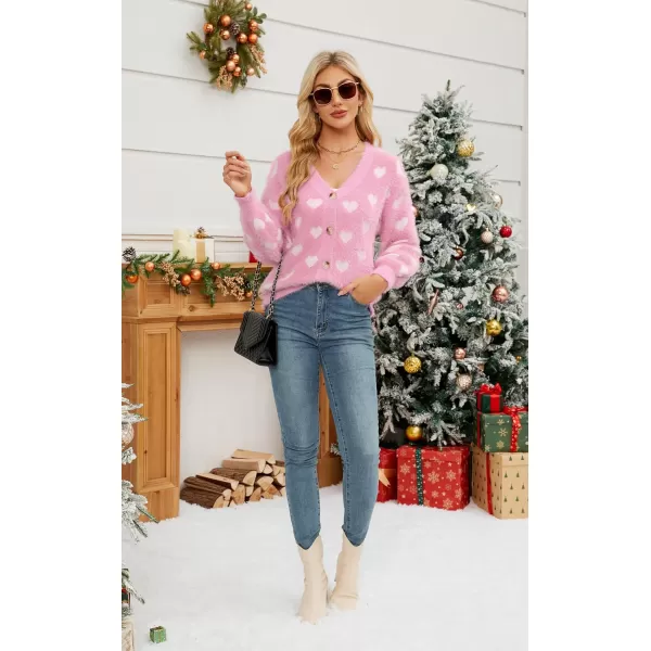 ECOWISH Women Floral Cropped Cardigan Fall Long Sleeve Open Front Fuzzy Daisy Print Knit Sweaters Casual Y2k Outerwear407 Pink