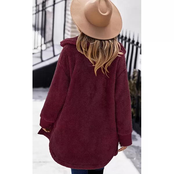 ECOWISH Women Jacket Winter Coat  2024 Fur Fleece Long Sleeve Sherpa Faux Fuzzy Fall Teddy Fluffy Zip Lapel Outfits222 Wine