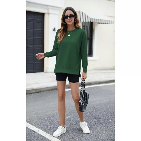 ECOWISH Women Side Split Sweatshirt Fall Crewneck Long Sleeve Oversized Camo Shirts Casual Camouflage Print Pullover Tops409 Dark Green