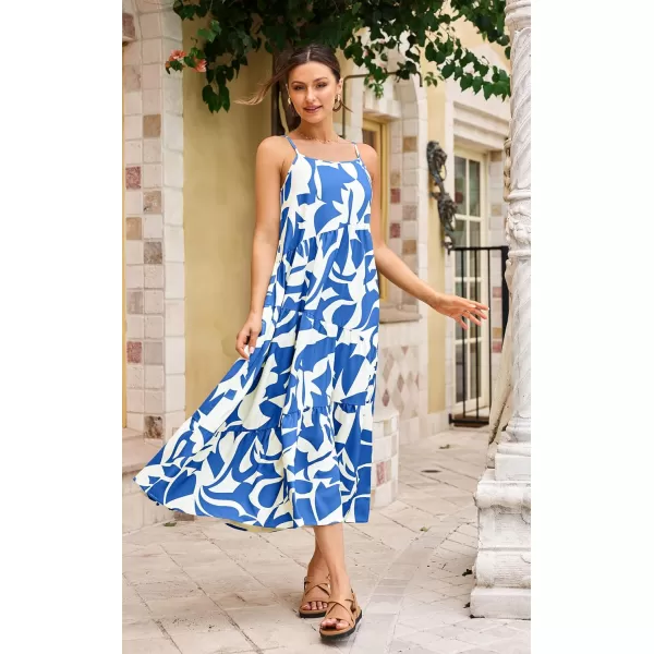 ECOWISH Women Sleeveless Maxi Dress Summer Spaghetti Strap Casual Loose Boho Beach Dress Asymmetric Tiered Flowy Long DressBlue