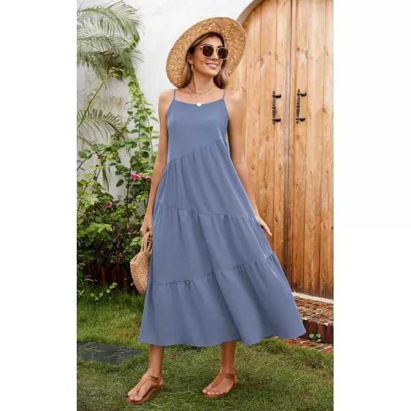 ECOWISH Women Sleeveless Maxi Dress Summer Spaghetti Strap Casual Loose Boho Beach Dress Asymmetric Tiered Flowy Long DressGray Blue
