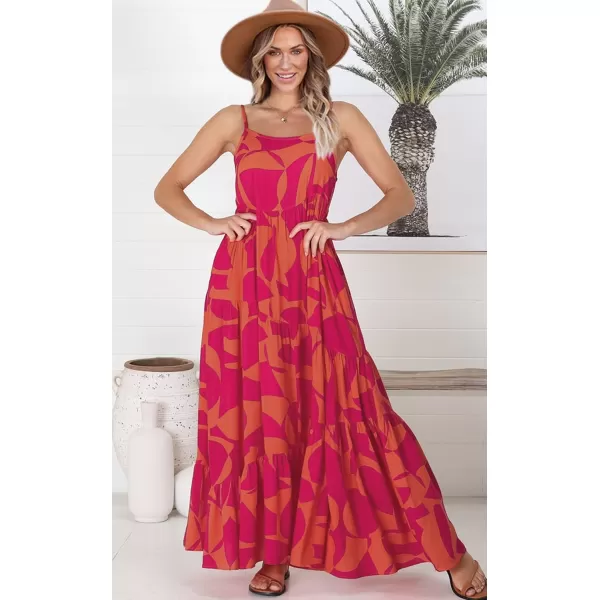 ECOWISH Women Sleeveless Maxi Dress Summer Spaghetti Strap Casual Loose Boho Beach Dress Asymmetric Tiered Flowy Long DressRose Red