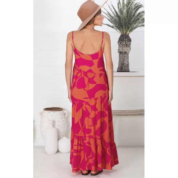 ECOWISH Women Sleeveless Maxi Dress Summer Spaghetti Strap Casual Loose Boho Beach Dress Asymmetric Tiered Flowy Long DressRose Red