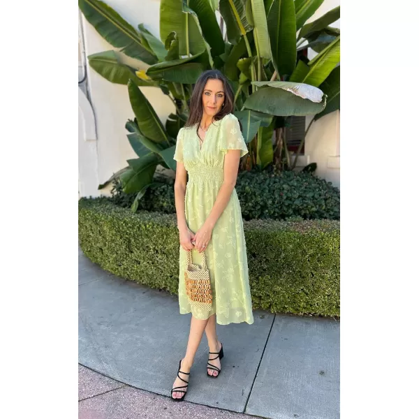 ECOWISH Women Summer Casual Dress  V Neck Flutter Short Sleeve Formal Wedding Guest Cocktail Smocked Midi DressesLight Green