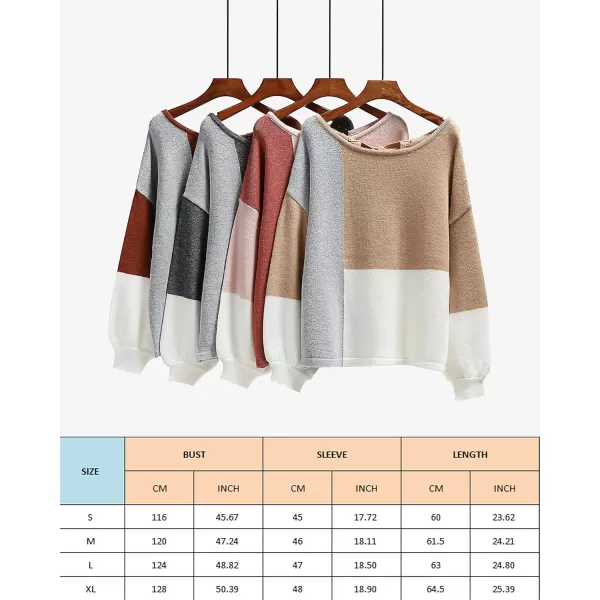 ECOWISH Women Sweater Long Sleeve Color Block Knit Pullover Sweaters Crew Neck Patchwork Casual Loose Jumper Tops196 Gray