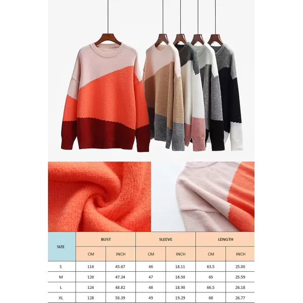 ECOWISH Women Sweater Long Sleeve Color Block Knit Pullover Sweaters Crew Neck Patchwork Casual Loose Jumper Tops216 Gray