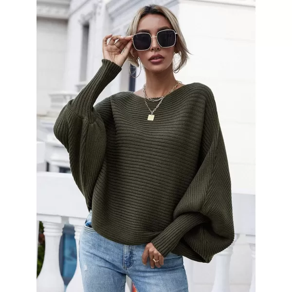 ECOWISH Women Sweater Long Sleeve Color Block Knit Pullover Sweaters Crew Neck Patchwork Casual Loose Jumper Tops243 Army Green