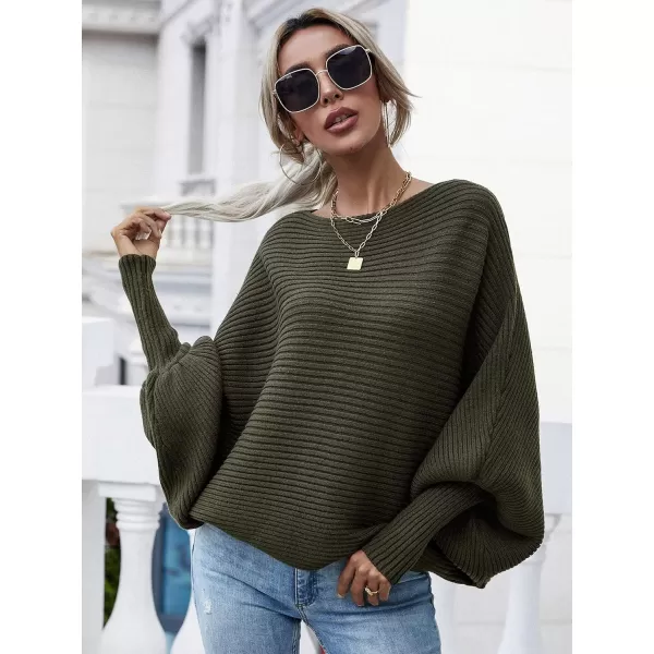 ECOWISH Women Sweater Long Sleeve Color Block Knit Pullover Sweaters Crew Neck Patchwork Casual Loose Jumper Tops243 Army Green