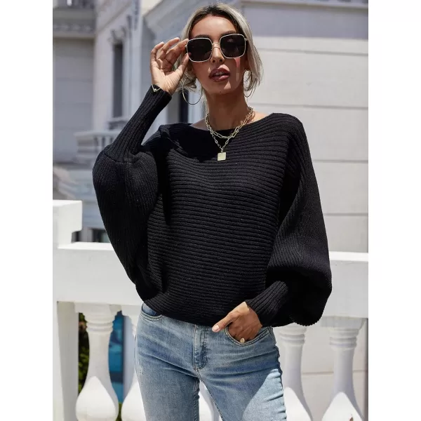 ECOWISH Women Sweater Long Sleeve Color Block Knit Pullover Sweaters Crew Neck Patchwork Casual Loose Jumper Tops243 Black