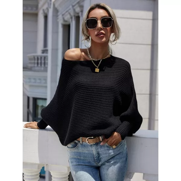 ECOWISH Women Sweater Long Sleeve Color Block Knit Pullover Sweaters Crew Neck Patchwork Casual Loose Jumper Tops243 Black